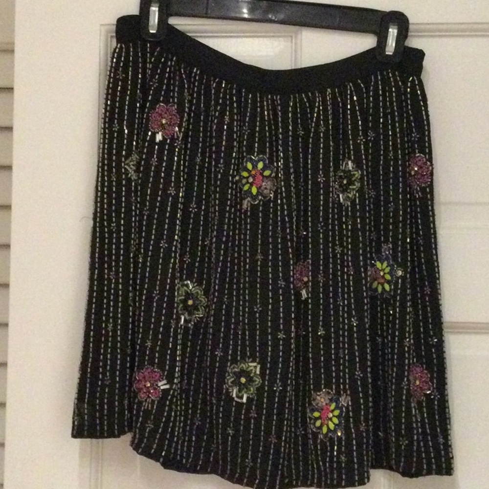 Black Floral Embellished A-Line Skirt